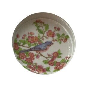 Floral Bird Trinket Box Pink Green Blue Rings Earrings Change